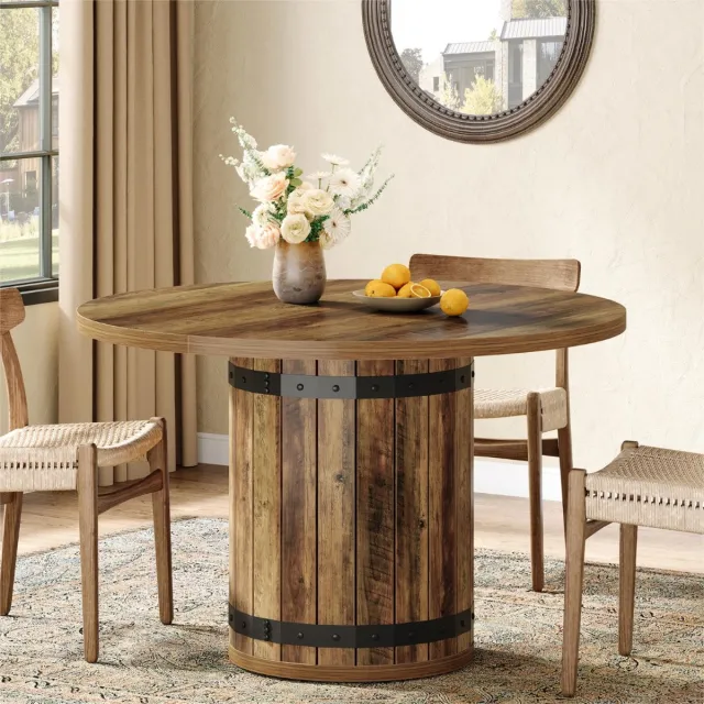 Little Trees LITTLE TREE Ronde Boerderij Eettafel - Bruin - 100 x 100 x 75 cm - Voor 4 Personen - Met Latten Onderstel