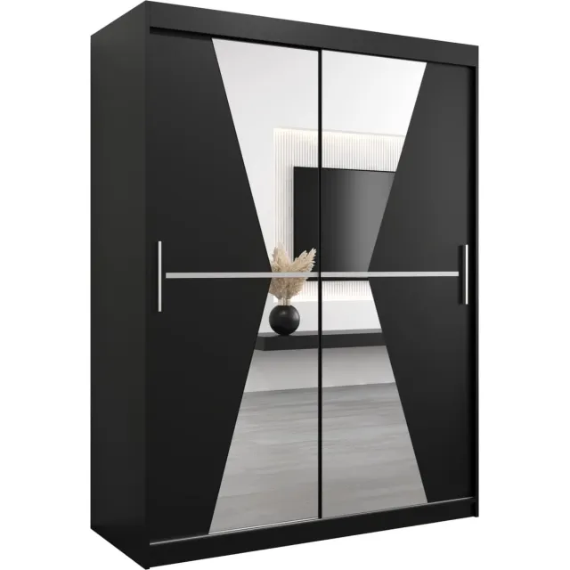 InspireME Kledingkast met 2 schuifdeuren, Modern-stijl, Een kledingkast met planken en een spiegel (BxHxD): 150x200x62 - TOTO 150 Zwart Mat