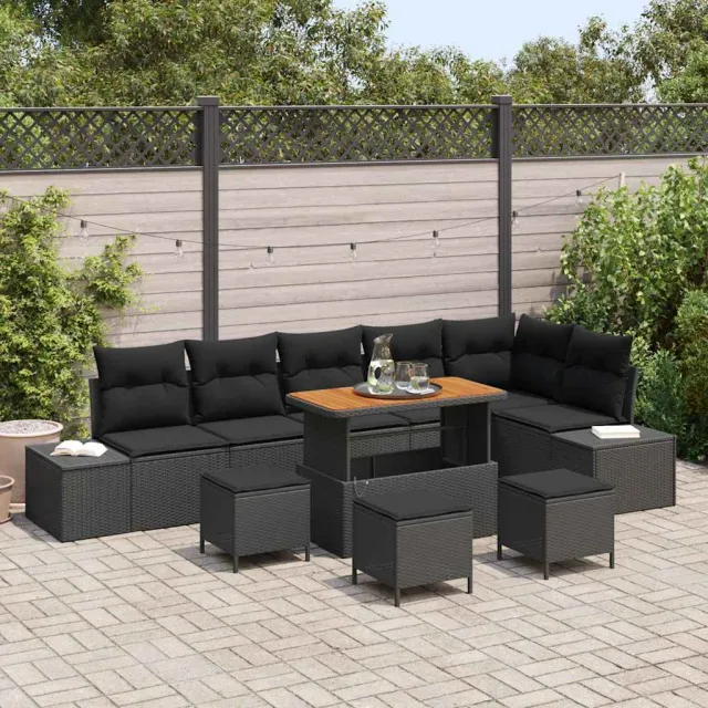 vidaXL Tuinbankenset 10 st Zwart poly rattan, foto 2