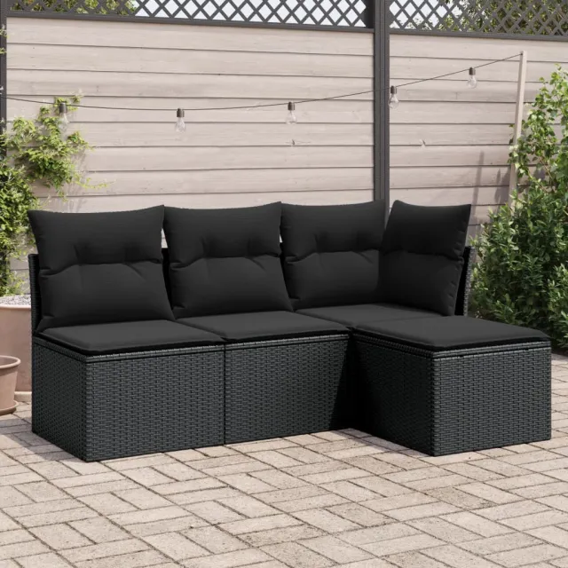 vidaXL 4-delige Loungeset met kussens poly rattan zwart, foto 2