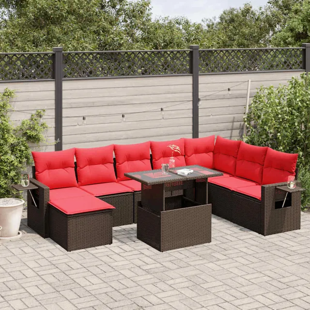 vidaXL 9-delige tuinbankset met kussens, bruin polyrotan, foto 2