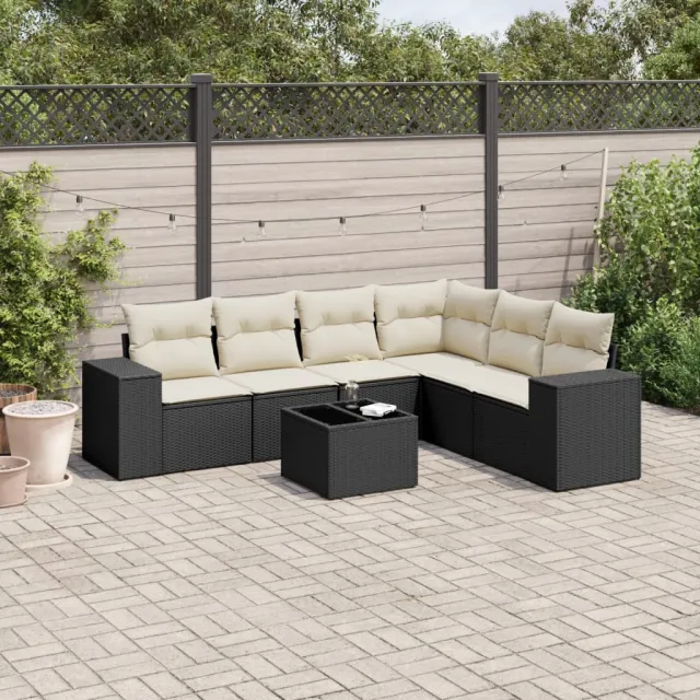 vidaXL 7-delige Loungeset met kussens poly rattan zwart, foto 2
