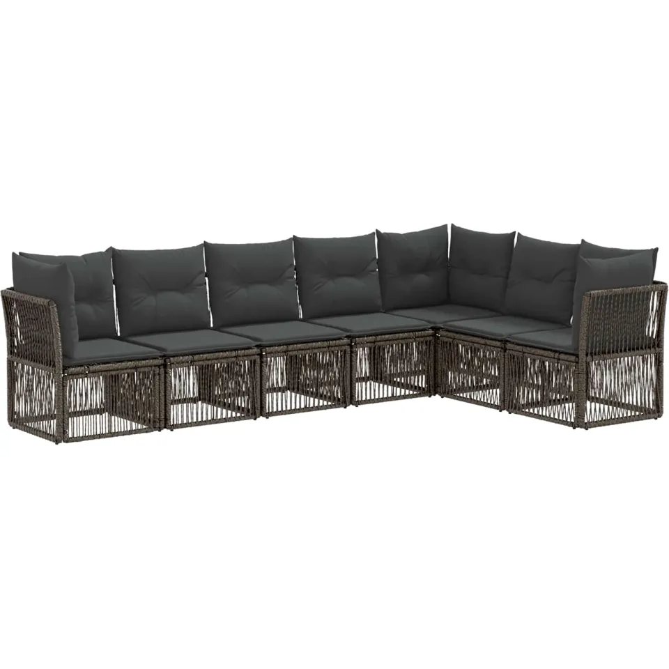 vidaXL Tuinbankenset 7 st 7-zits Grijs poly rattan, foto 3