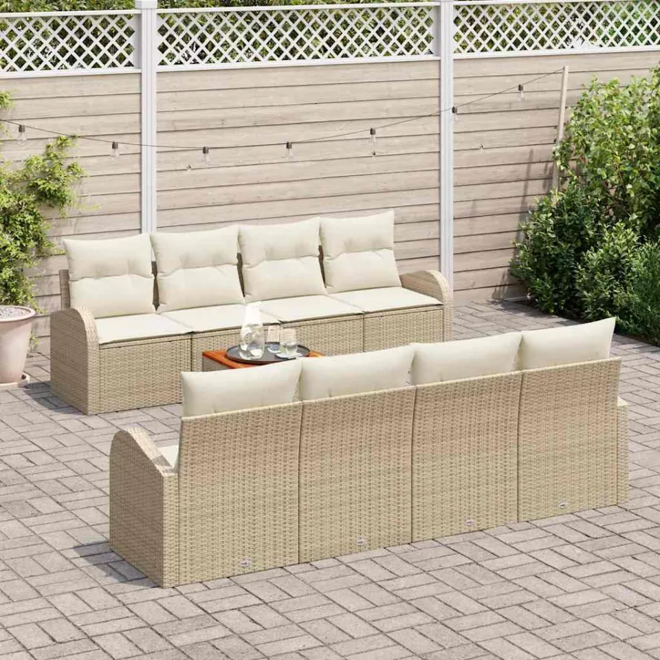 vidaXL Tuinbankenset 9 st Beige poly rattan, foto 3