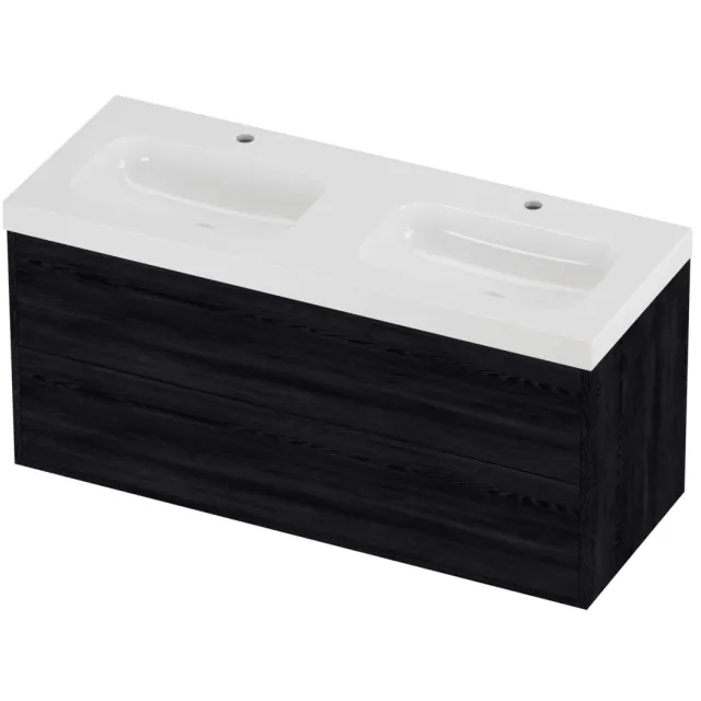 Proline Haga Badmeubel Mezza Dubbel 2 Gaten Voor Grepen 120x46x58 cm Glans Wit Black Oak Eiken