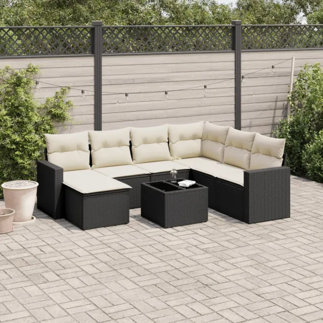 vidaXL 8-delige Loungeset met kussens poly rattan zwart, foto 2