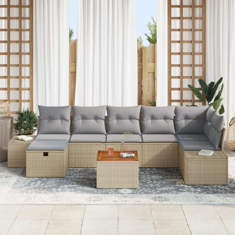 vidaXL Tuinbankenset 8 st Beige poly rattan, foto 3