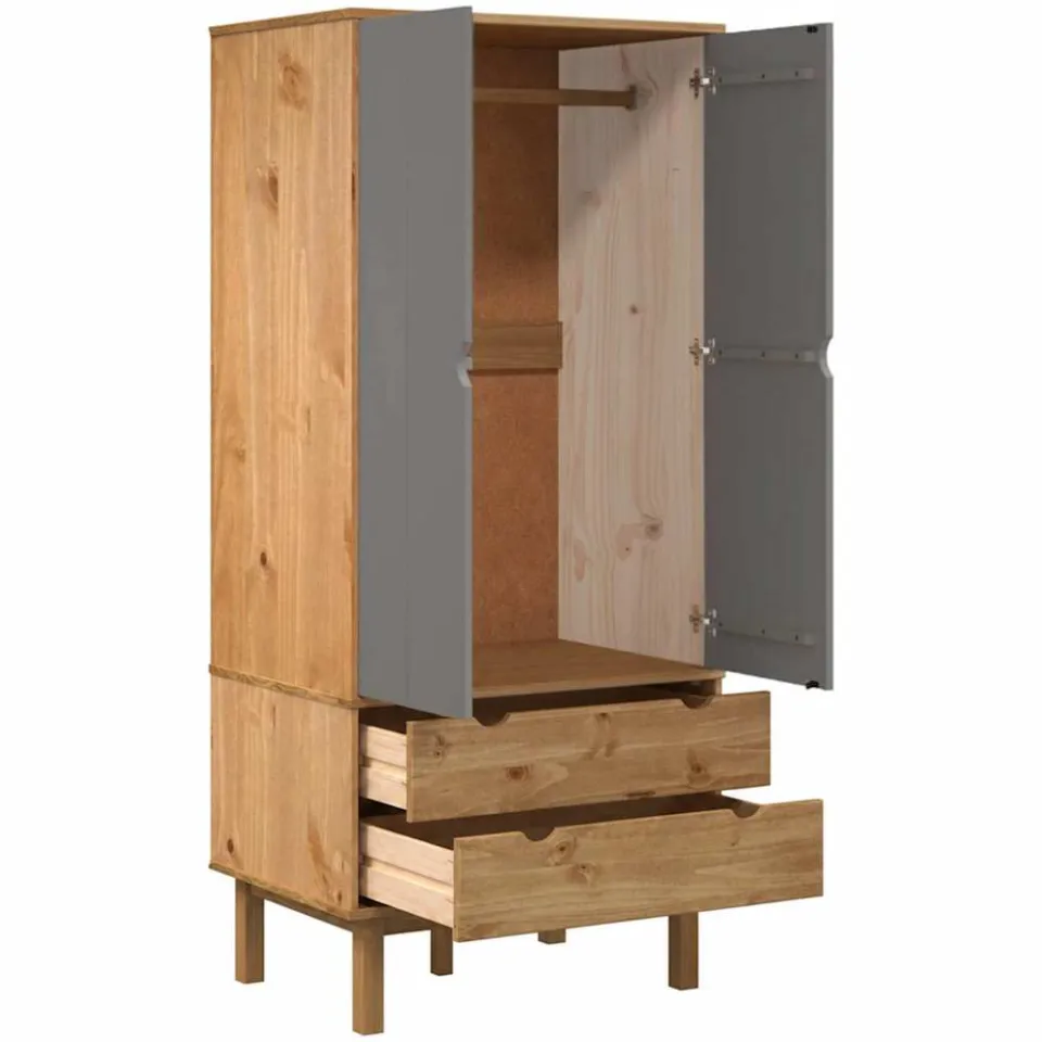 vidaXL Kledingkast OTTA 76,5x53x172 cm grenenhout bruin en grijs, foto 4