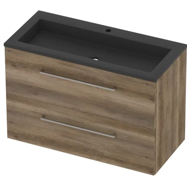 Basic-Line Aura 46 Badmeubelset Acryl 1 Kraangat Voor Grepen 100x46x62 cm Scotch Oak Mat Zwart