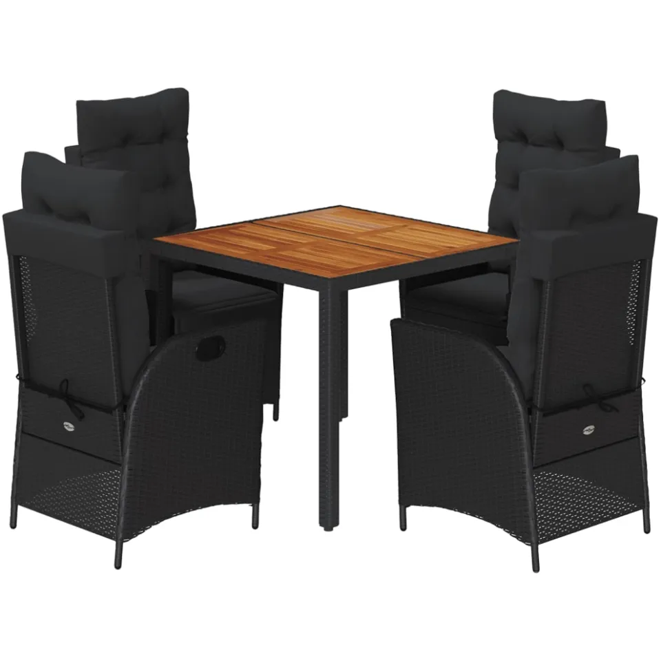 vidaXL 5-delige Tuinset met kussens poly rattan zwart, foto 3