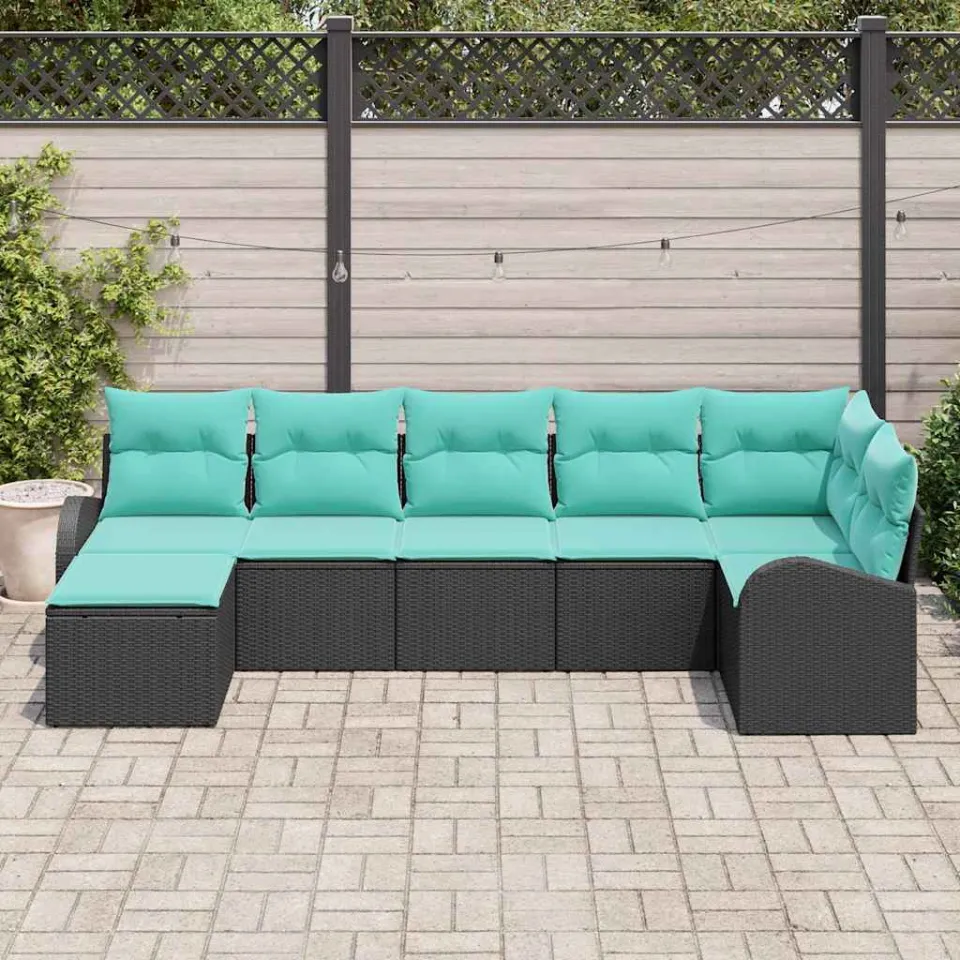 vidaXL Bankstel 7 st Zwart en Turquoise poly rattan, foto 3