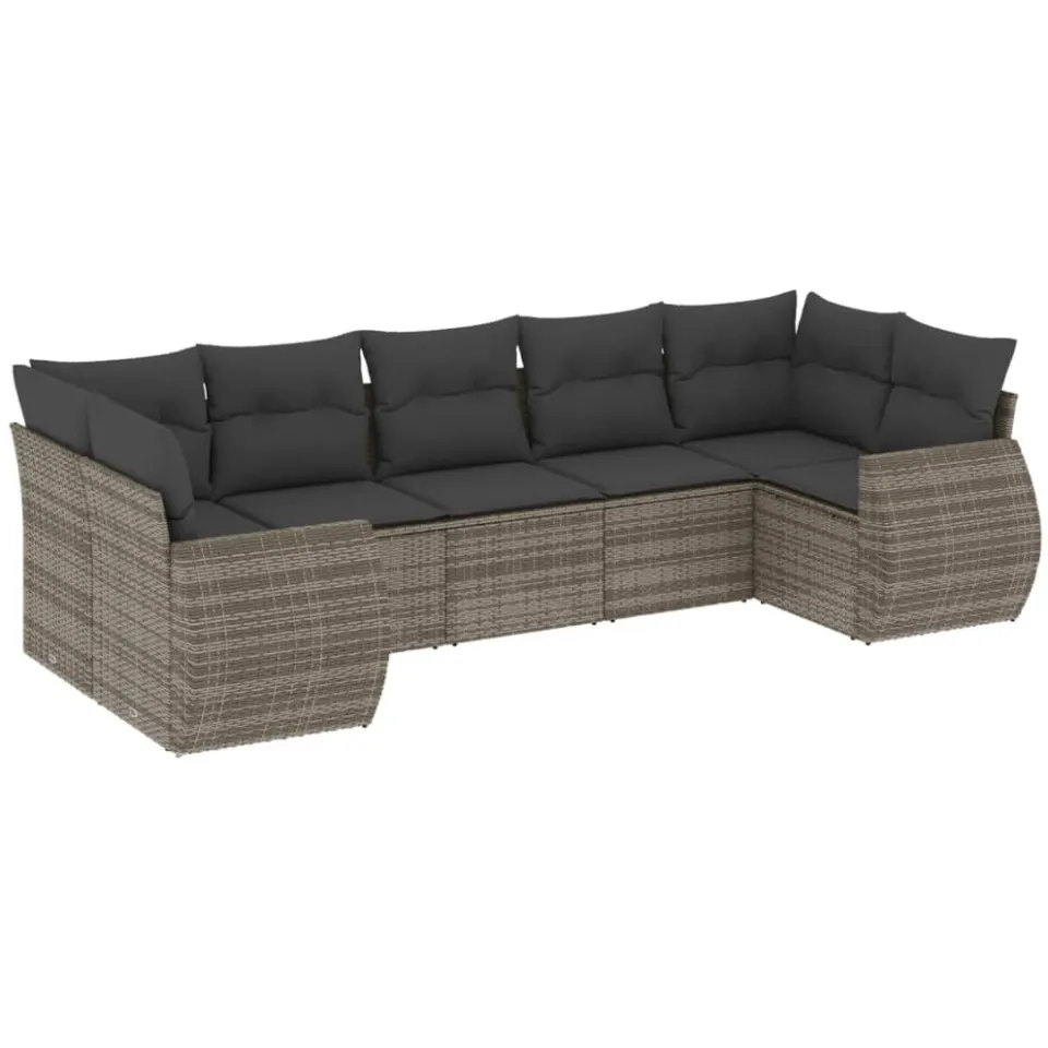 vidaXL 7-delige Loungeset met kussens poly rattan grijs, foto 3