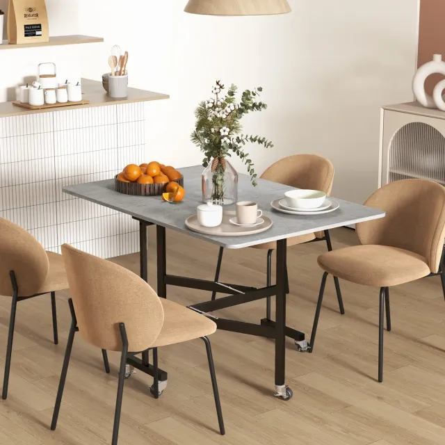 MODFU Multifunctionele Klaptafel op Wielen (120x80) - Ruimtebesparende Eettafel / Bureau - 3-in-1 Design - Betonlook Grijs