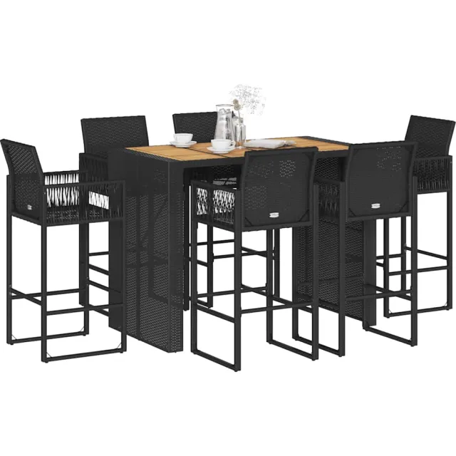 vidaXL 7-delige Tuinbarset zonder kussens poly rattan acacia zwart