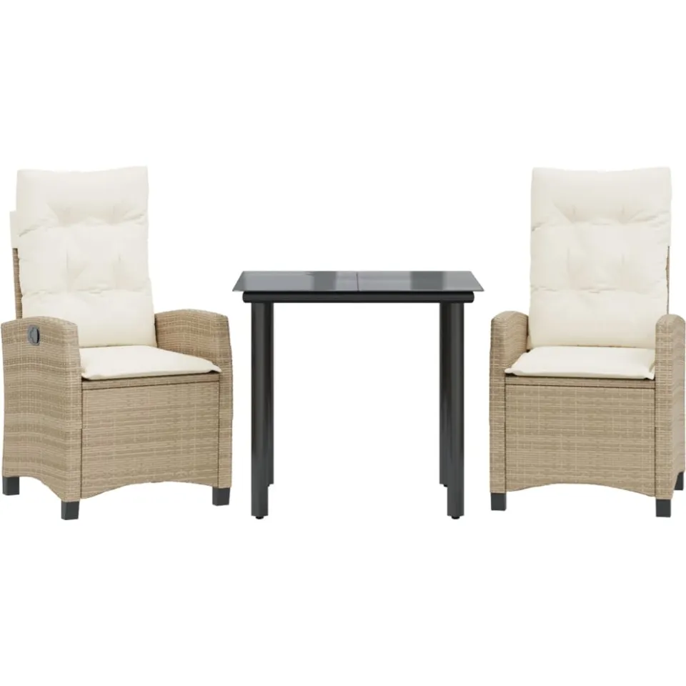 vidaXL 3-delige Tuinset met kussens poly rattan beige, foto 4