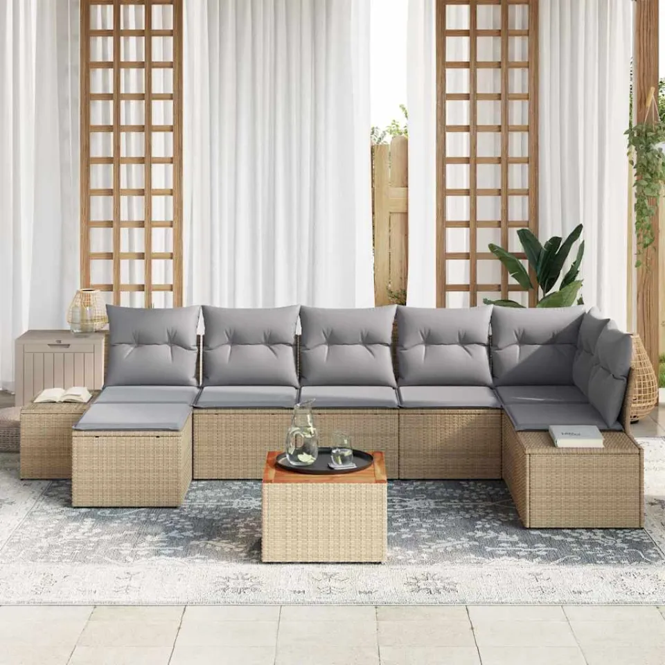 vidaXL Tuin Sofa Set 8 st beige en lichtgrijs, foto 3