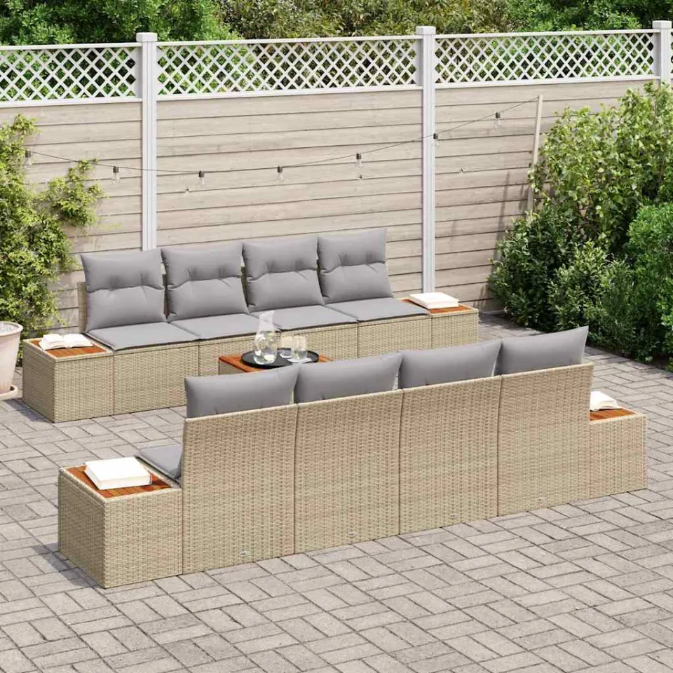 vidaXL Tuin Sofa Set 9 st Beige Poly riet, foto 3