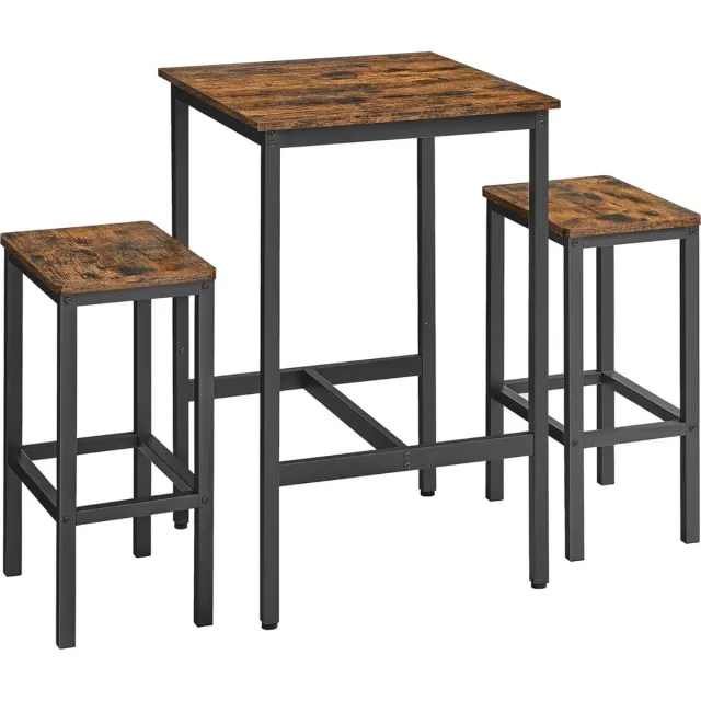 MAZAZU MIRA Home - Eettafelset met 2 Stoelen - Industrieel - Hout en Metaal - Bruin Zwart - 60x60x90 cm Rustiek Bruin + Zwart