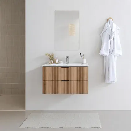 Aurlane Badmeubelset Amelia 80cm - Hout - Met Spiegel En Wastafel - Met 2 Lades, foto 2