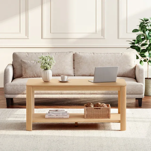CHICFURN Salontafel 100 cm - Twee open opbergniveaus - Spaanplaat - Naturel