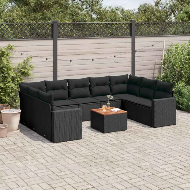 vidaXL 10-delige Loungeset met kussens poly rattan zwart, foto 2