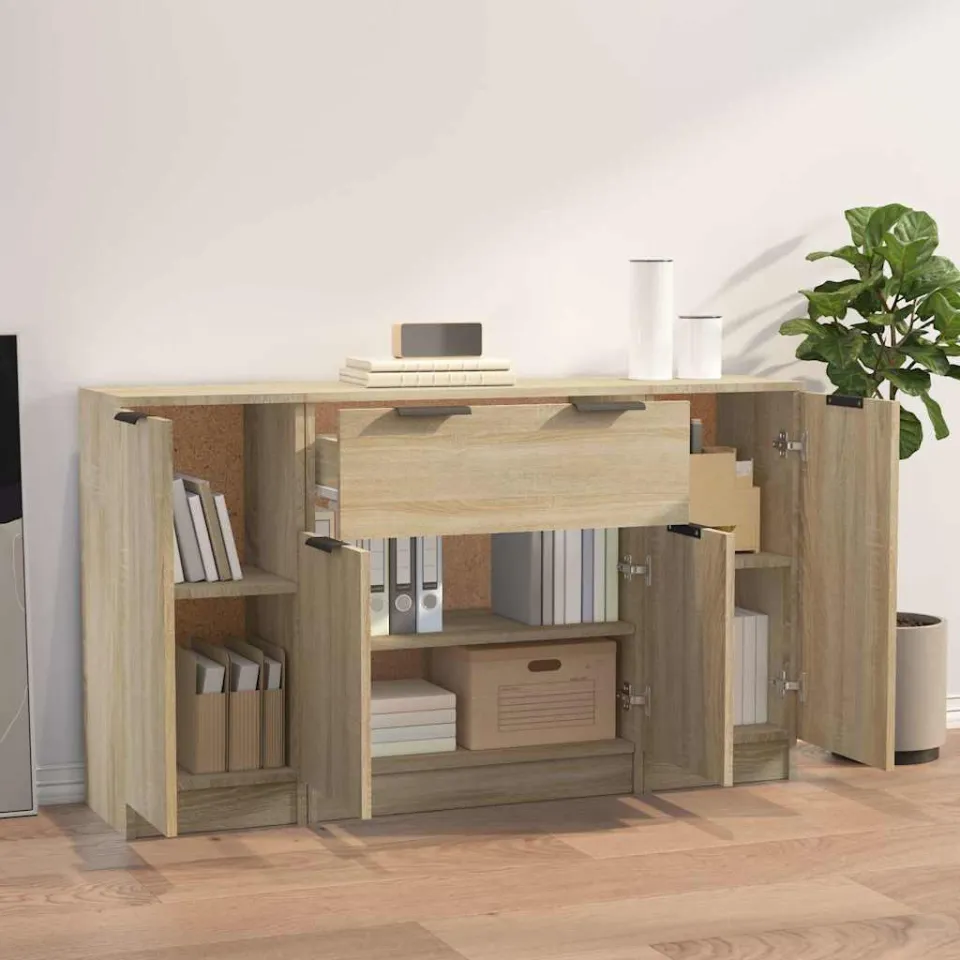 vidaXL Dressoirs 3 st bewerkt hout sonoma eiken, foto 2