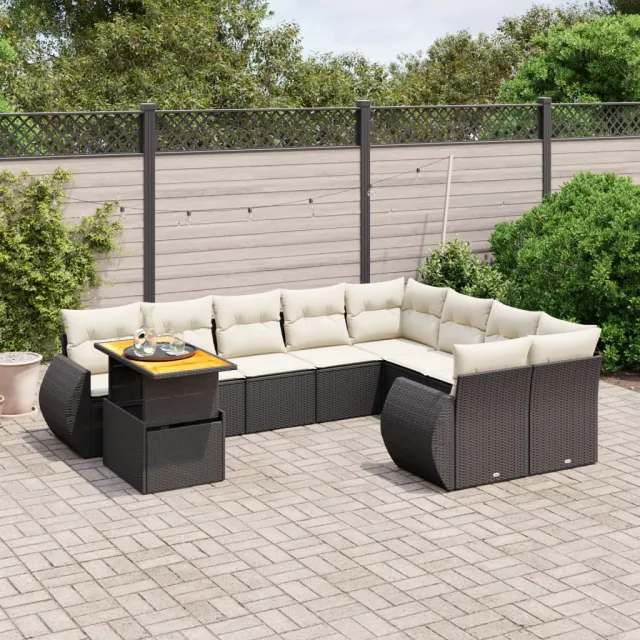 vidaXL 10-delige Loungeset met kussens poly rattan zwart, foto 2