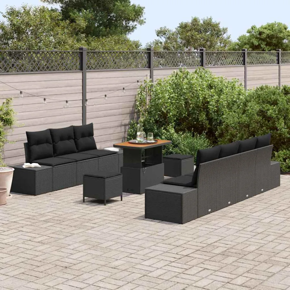 vidaXL Tuinbankenset 10 st Zwart poly rattan