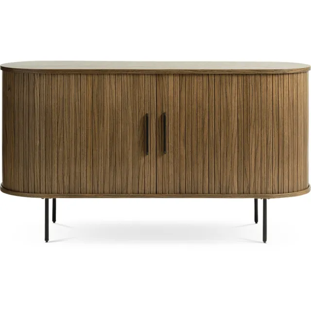 Gewoonstijl Olivine Olivine Lenn Sideboard Gerookt Eiken - Hout - Dressoir - met Schuifdeuren - Verstelbare Planken - Ovaal - Modern - Opbergkast - Donkerbruin - 140 x 45 x 76 cm Walnoot