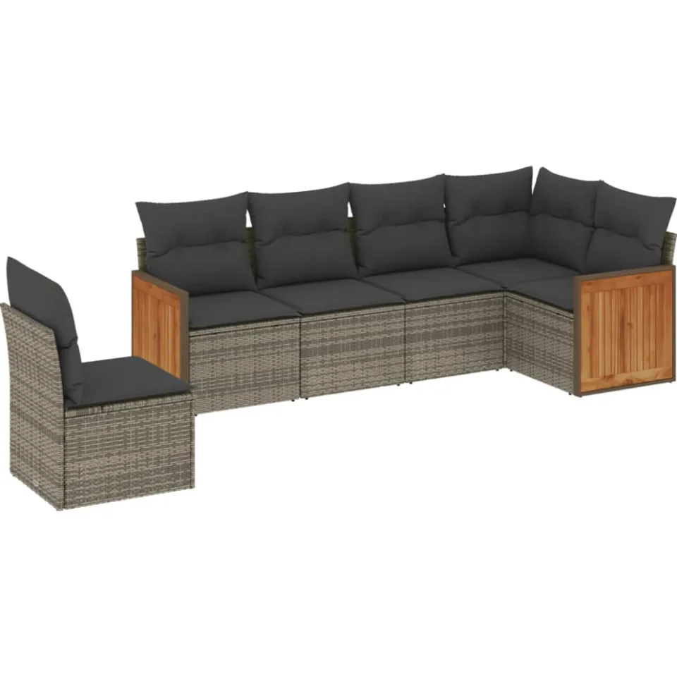 vidaXL 6-delige Loungeset met kussens poly rattan grijs, foto 3