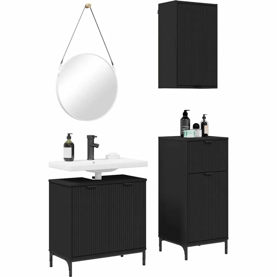 vidaXL Badkamermeubelset 3 st Zwart 39,5 x 36 x 88 cm