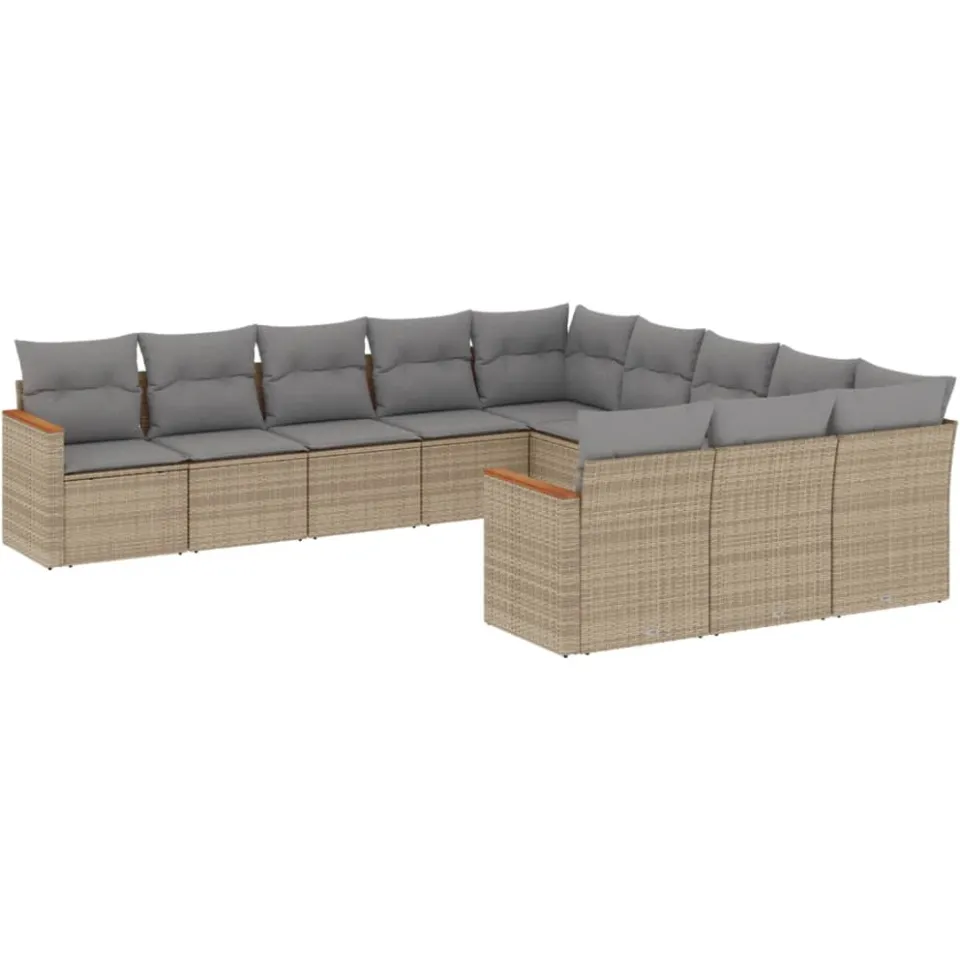 vidaXL 11-delige Loungeset met kussens poly rattan gemengd beige, foto 3