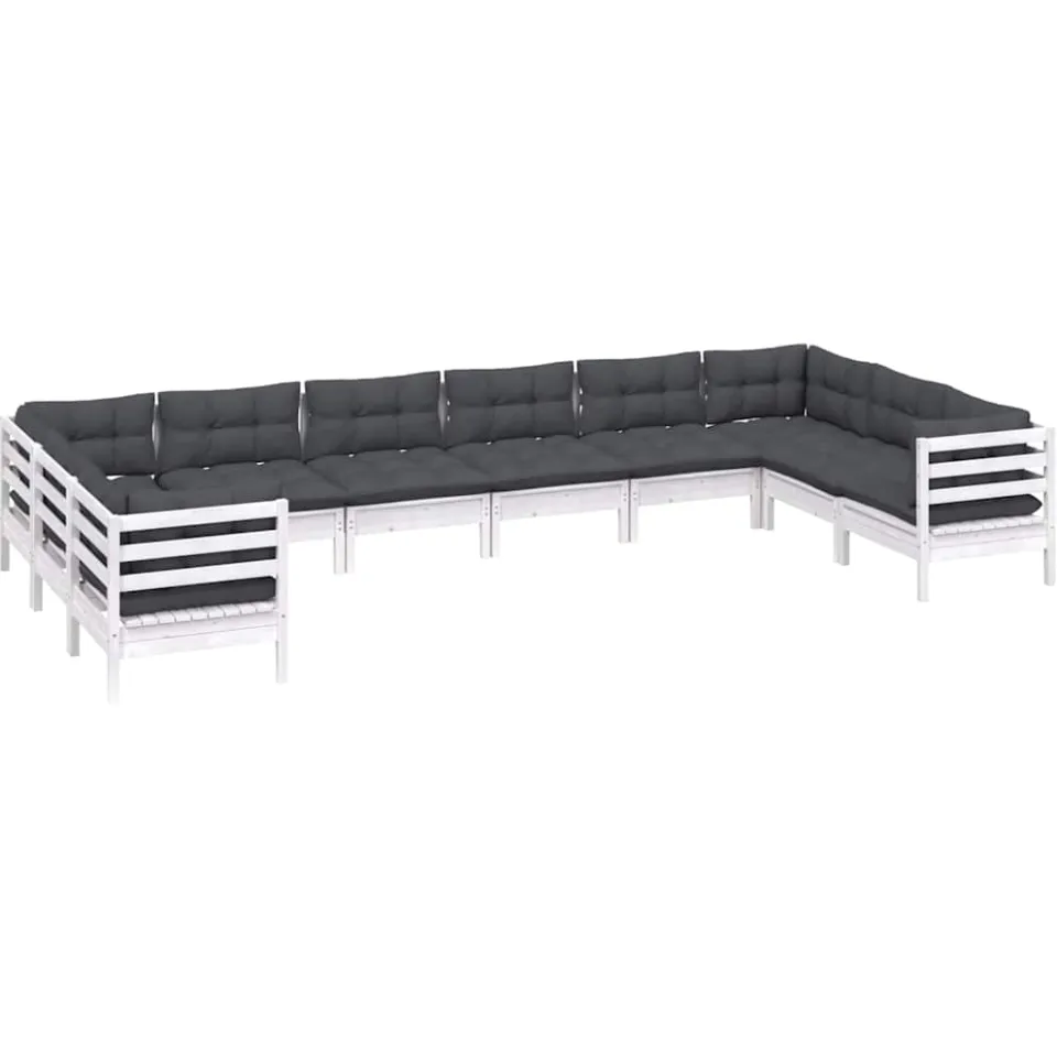 vidaXL 10-delige Loungeset met kussens grenenhout wit