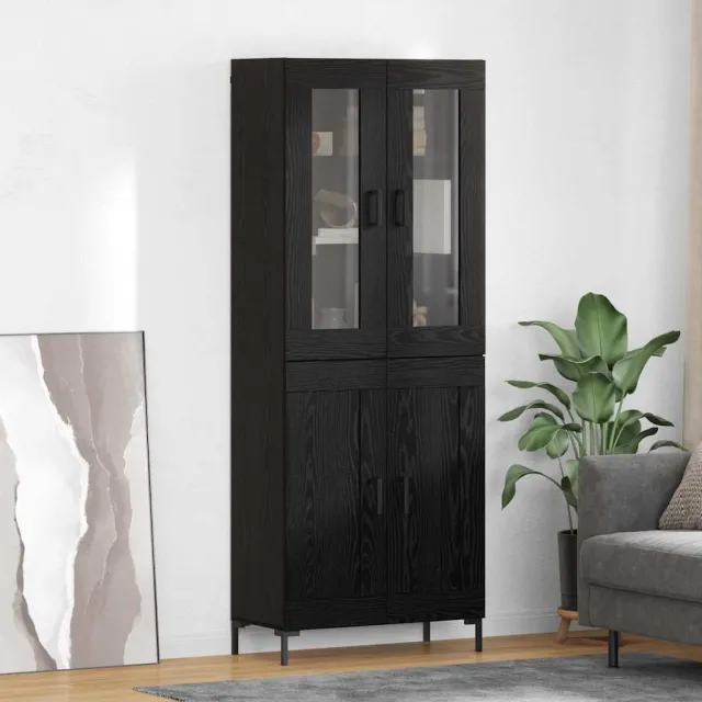 vidaXL Hoge kast 2 st Zwart Eiken 69,5 x 34 x 180 cm Bewerkt hout
