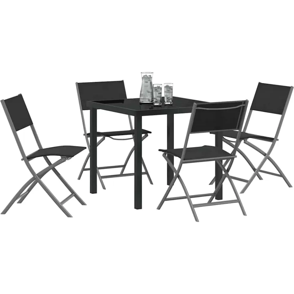 vidaXL Tuin eettafelset 5 st Zwart Gepoedercoat staal