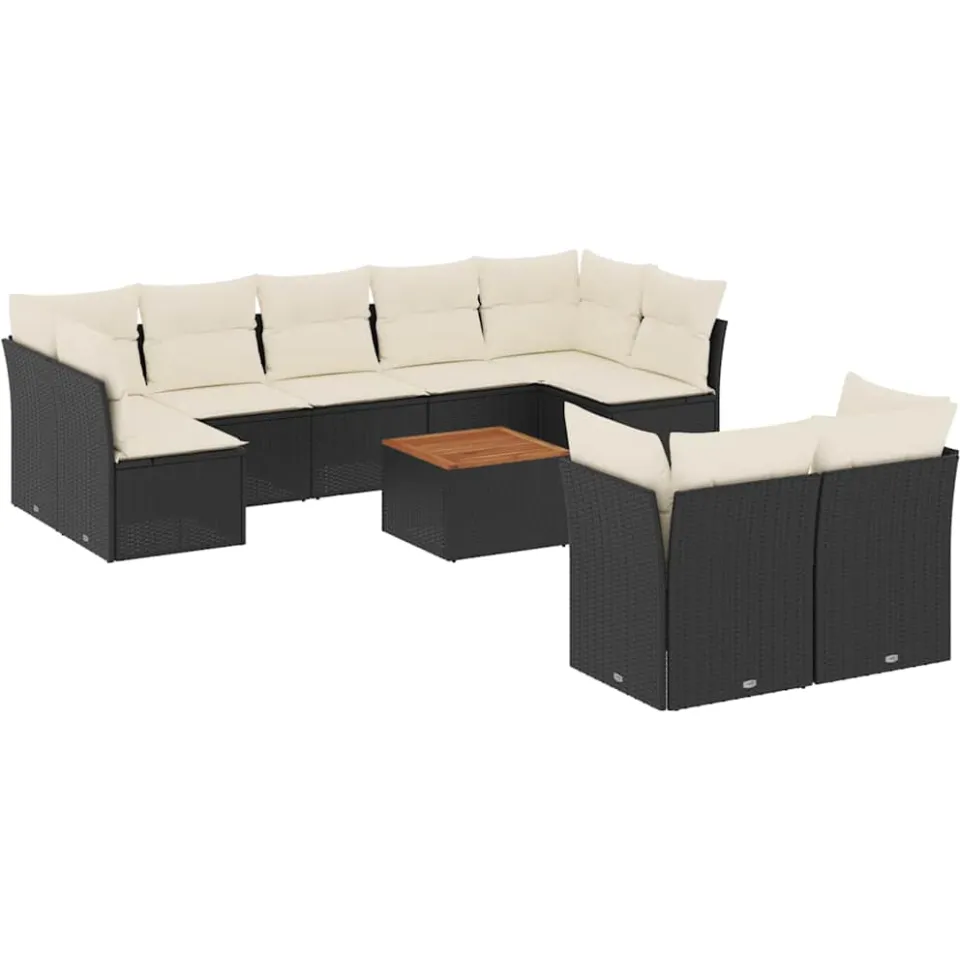 vidaXL 10-delige Loungeset met kussens poly rattan zwart, foto 3