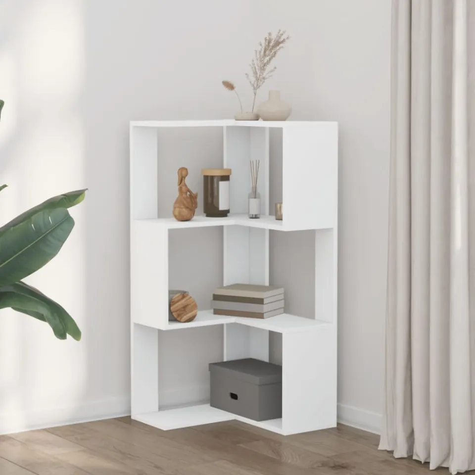 vidaXL Boekenkast 3-laags hoek 50x50x102 cm bewerkt hout wit, foto 2