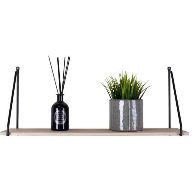 QUVIO Wandplank Parijs - Houten Wandplank - Zwart stalen frame - 65x17 cm