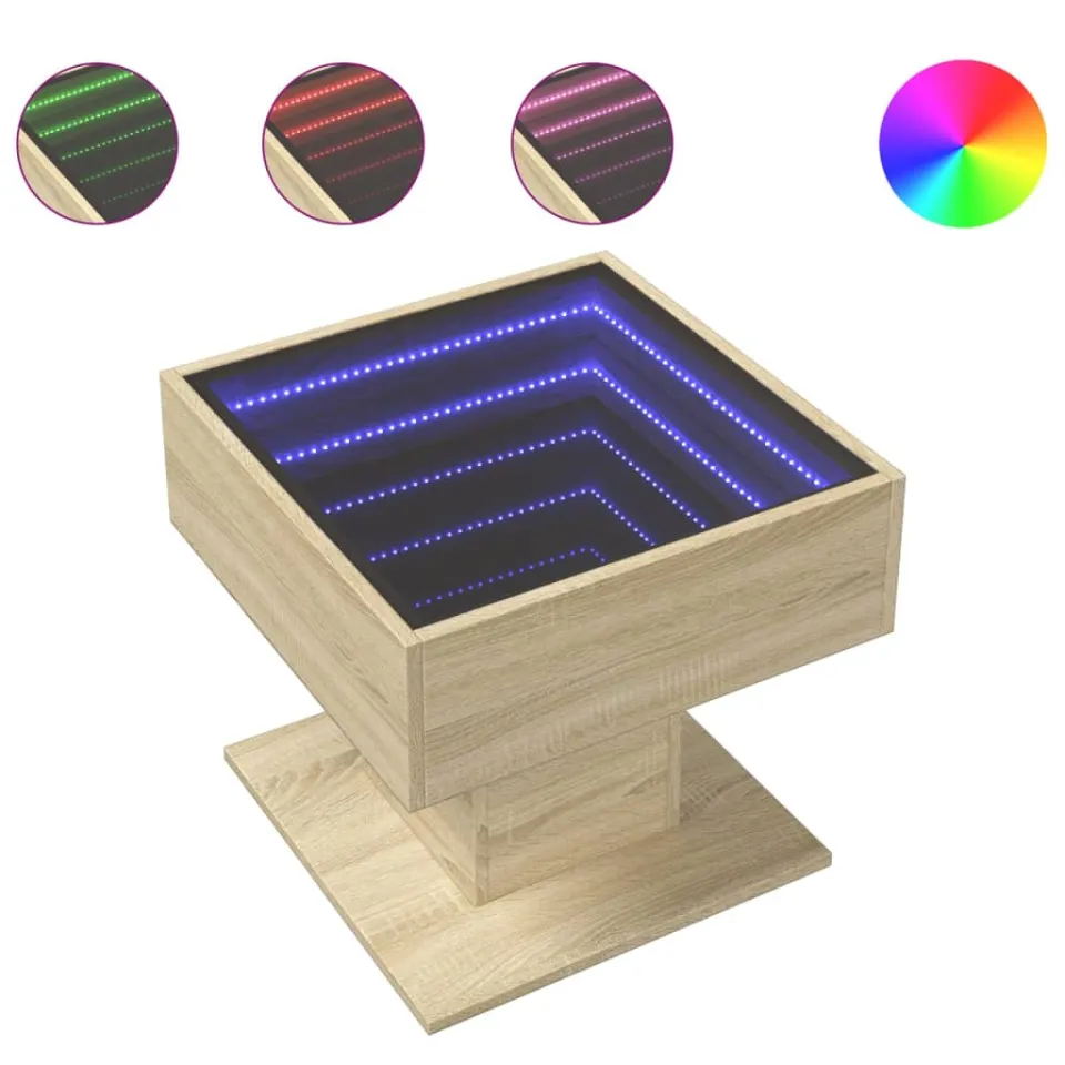 vidaXL Salontafel met LED 50x50x45 cm bewerkt hout sonoma eikenkleurig, foto 4