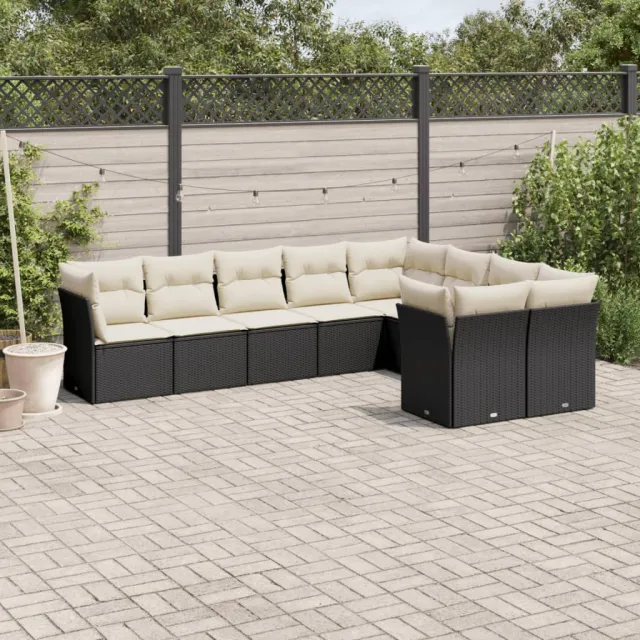 vidaXL 9-delige Loungeset met kussens poly rattan zwart, foto 2