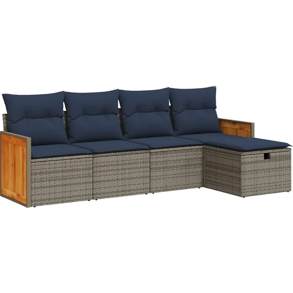 vidaXL 5-delige Loungeset met kussens poly rattan grijs, foto 3