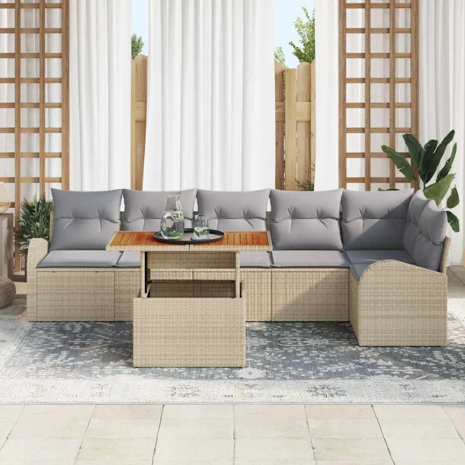 vidaXL Tuin Sofa Set 7 st Beige Poly riet, foto 3