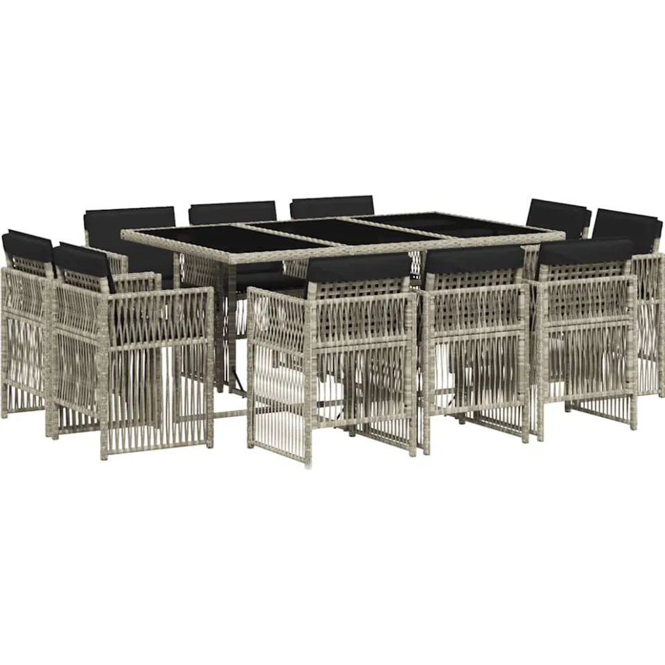 vidaXL 11-delige Tuinset met kussens poly rattan lichtgrijs