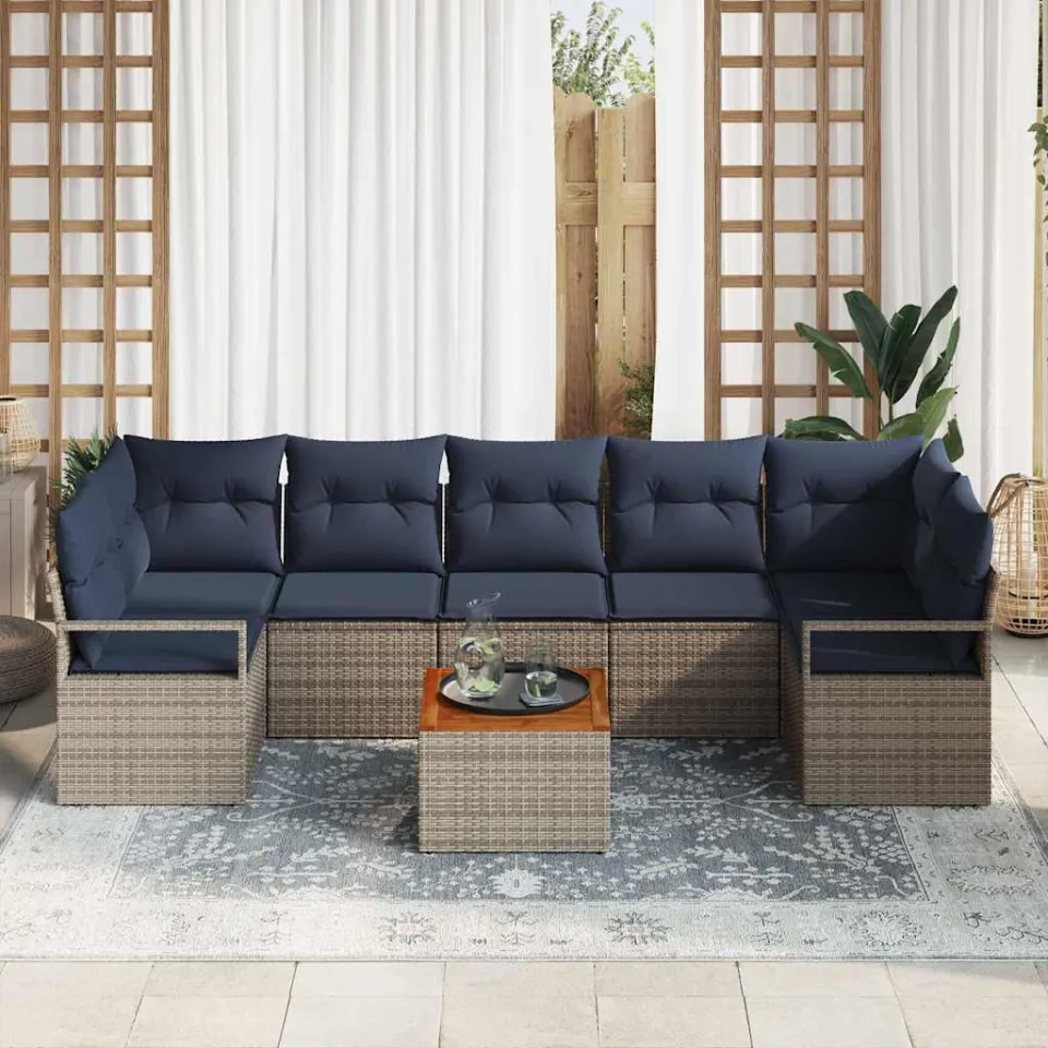 vidaXL Tuinbankenset 8 st Grijs poly rattan, foto 3