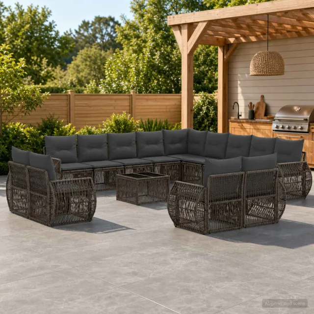 vidaXL Tuinbankenset 14 st Grijs en Donkergrijs poly rattan, foto 2