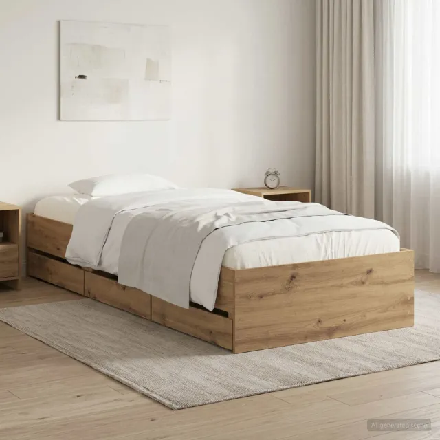 vidaXL Bedframe met opslag Artisanaal eiken 90 x 200 cm Bewerkt hout Bruin