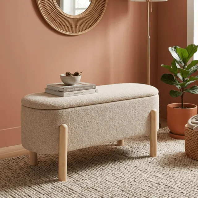 CASA DI ELTURO Opbergbank Liva – Beige Stof – Met Opbergruimte – 86,5 x 36,5 x 40 cm