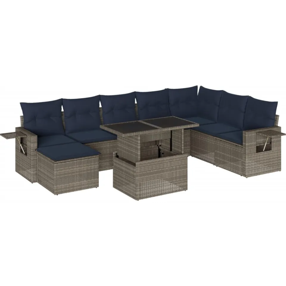 vidaXL 9-delige tuinbankset met kussens, grijs polyrotan, foto 3