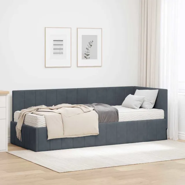 vidaXL Hoekbedframe met Matras 2 st Donkergrijs 80 x 200 cm Fluweel
