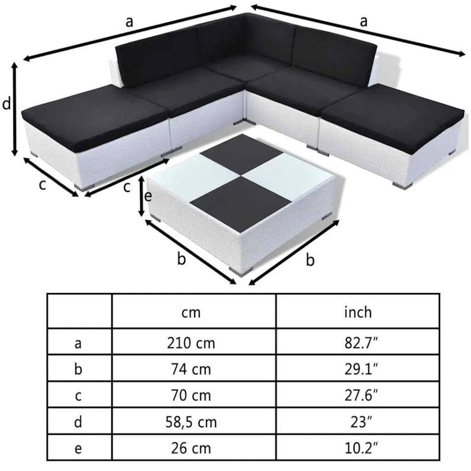 vidaXL 6-delige Loungeset met kussens poly rattan wit, foto 4